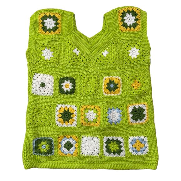 New Handmade Granny Square Crochet Knit Sweater Vest Women L Colorful Boho Retro - Picture 1 of 7